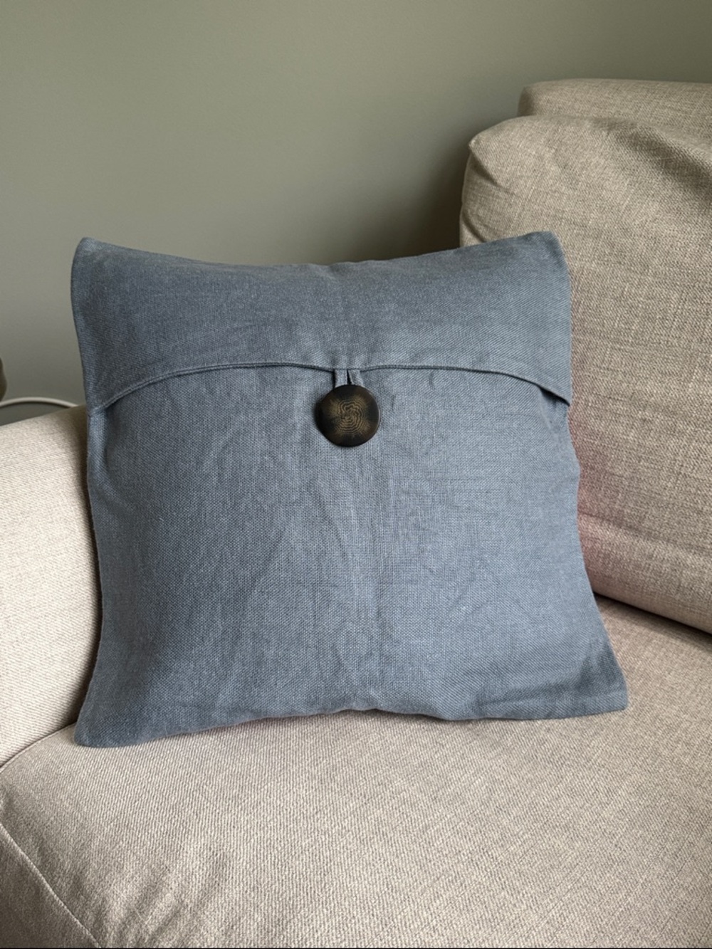 Pottery Barn Slate Blue Linen Button Accent Pillows, Set/2
